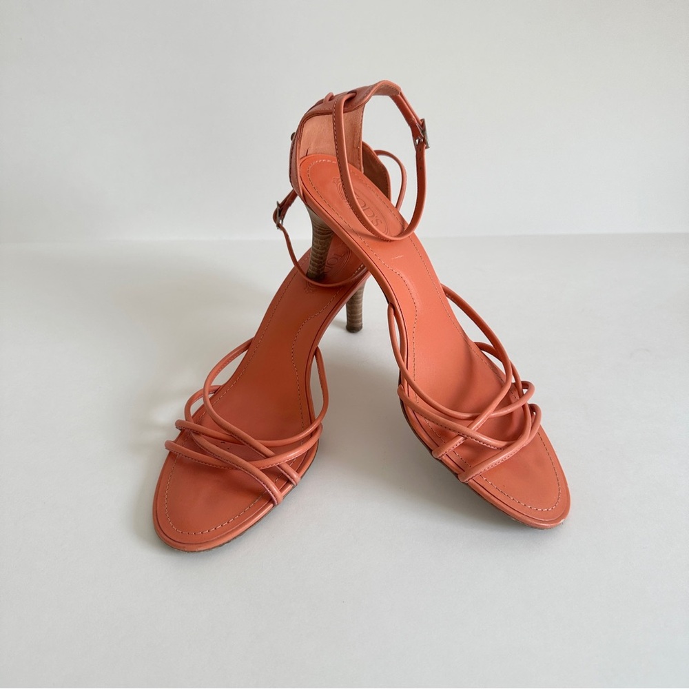 Tod's Orange Strappy Ankle-Wrap Sandals - Picture 2 of 7